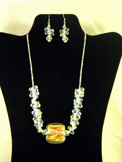 Handcrafted 16" Raindrops Dichroic Fused Glass Necklace Rainbow Pendant colors change in the light