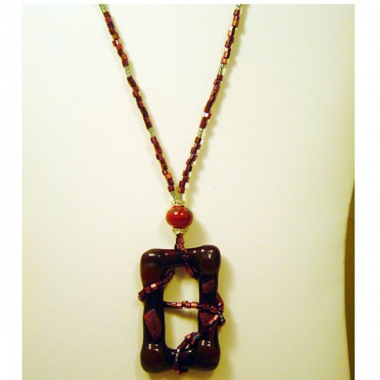 Handcrafted Dark Red Fused and Dichroic Glass w Lamptorched Bead