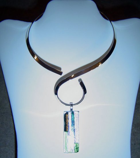Assorted Dichroic Colors Glass Pendant and Choker