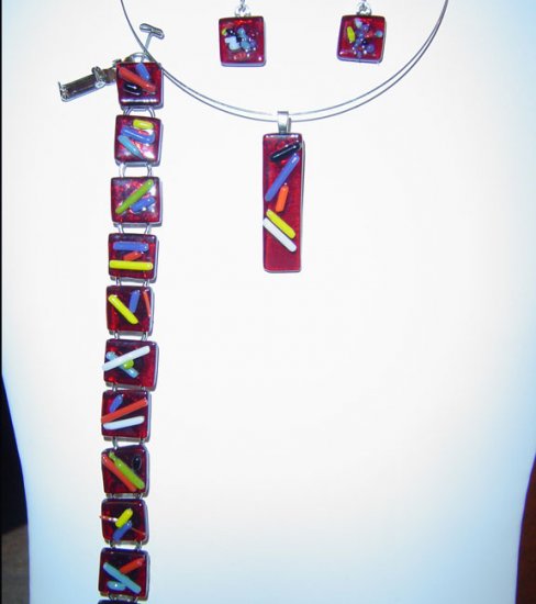 Red Glass Pendant, Earrings and Bracelet with Assorted Colors