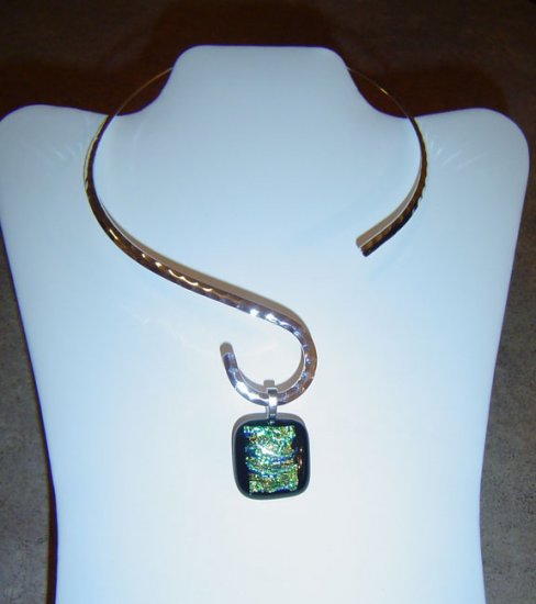 Blue/Green Dichroic Glass Pendant and Hammered Choker