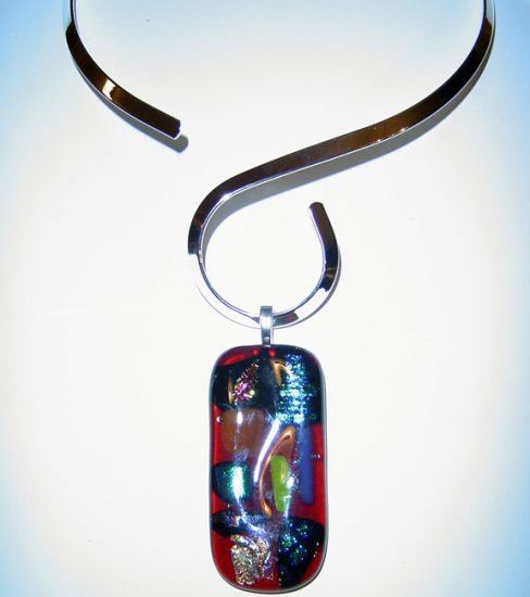 Red Assorted Colors Dichroic Glass Pendant with Choker
