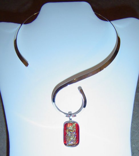 Red Dichoic Glass Pendant with Silver color Choker