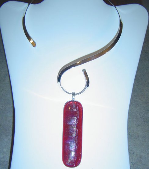 Red Pendant with Specialty Dichroic Glass and Choker