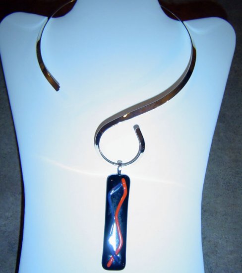 Contemporary Fused Glass Pendant Kissing Souls with Choker