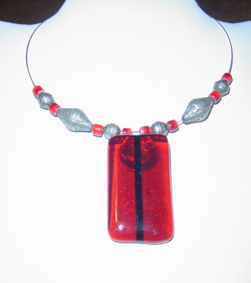Red with Black Fused rod Glass and Moroccan Style Beads
