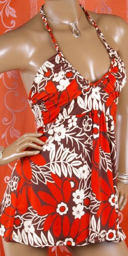 Floral Print Twisted Halter Neck Tunic Top