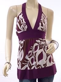 Purple Wide Band Tie Back Empire Waist Halter Top