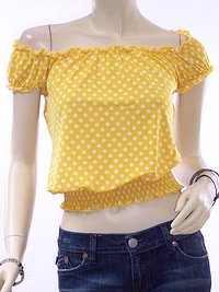 Yellow On/Off Sleeve Smocked Waist Blouse 5132