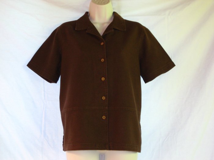 Earthy Flax Linen Cocoa Short Sleeve Shirt S M
