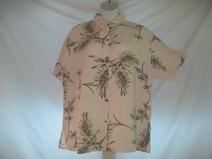 TENCEL Flax Linen TROPICAL FLORAL short sleeve shirt 3X