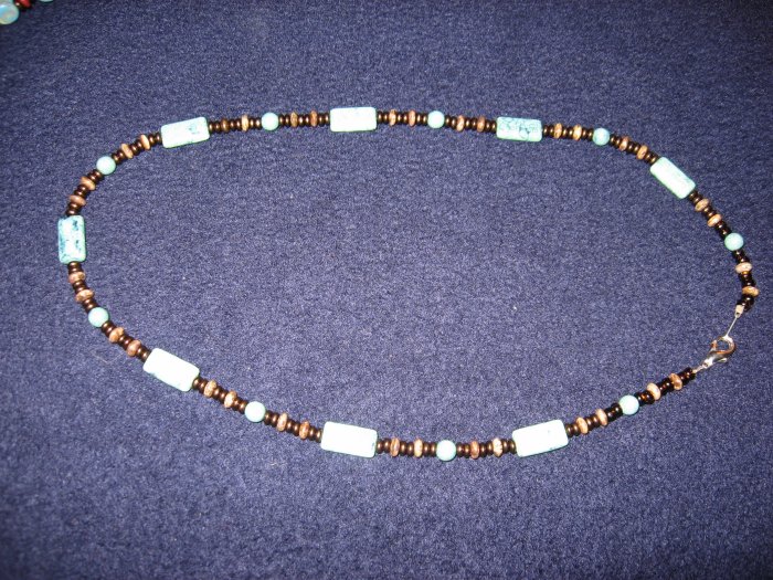 Turquoise-like necklace with bronze spacer beads