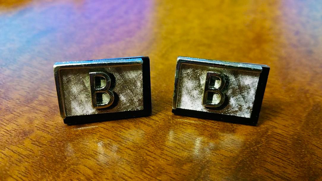 Swank Cufflinks - Initial "B" on Black Background-Silver Tone