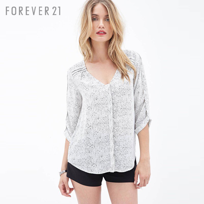 FOREVER21 Shuiyu wave point chiffon sleeve blouse