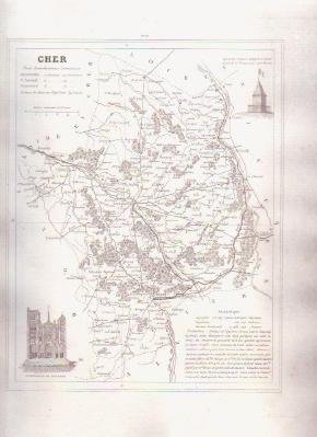 CHER BOURGES FRANCE 1835 Antique Atlas Map Cartography