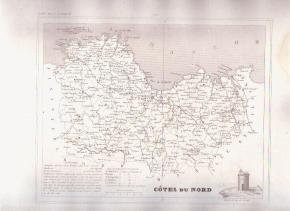 COTES DU NORD FRANCE 1835 Antique Atlas Map Cartography