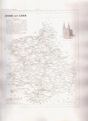 EURE ET LOIR FRANCE 1835 Antique Atlas Map Cartography