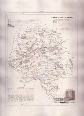 INDRE ET LOIRE TOURS FRANCE 1835 Antique Atlas Map Maps
