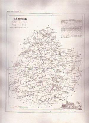 1835 SARTHE LEMANS France Antique Atlas Map Cartography