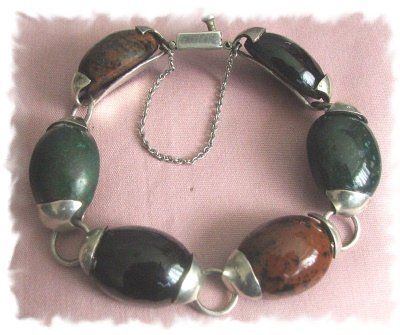 Divine Vintage Jade & Onyx Sterling TASCO / TAXCO Bracelet