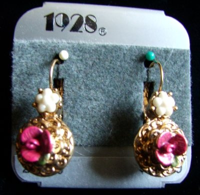 1928 Jewelry ~ Victorian Styled Pierced Earrings in Pearls & Rose