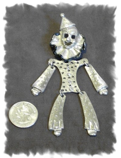 Articulated Dangly Silver Metal CLOWN Brooch