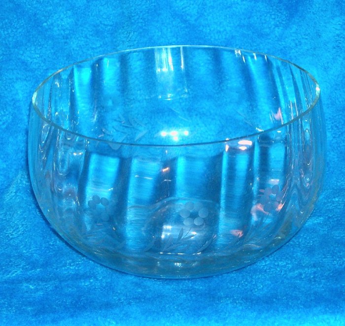 Crytal Salad Bowl / Punch Bowl with Etched Flowers