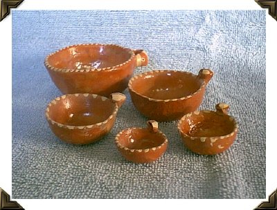 Mexican Redware Pottery - Vintage Nested Bowls & Measure Set