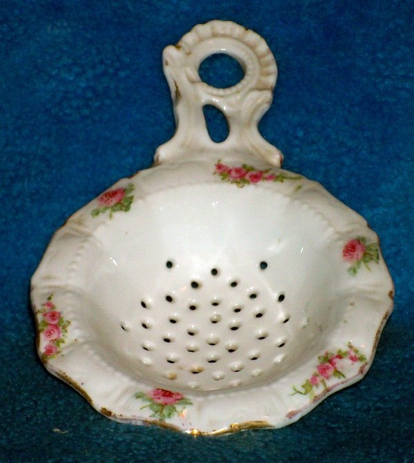 Antique Victorian Porcelain Strainer - Pink Roses
