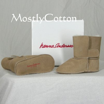 Hanna Andersson BABY Shearling Booties SLIPPERS size Large 17-24m NiB New In Box NATURAL KHAKI
