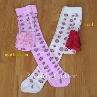 Hanna Andersson Girls PEARL Cream FESTIVE SNOWFLAKE Ruffle TIGHTS size 50 0-3m NB NwT New