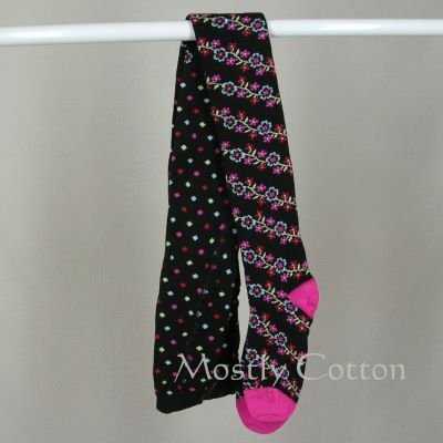 HANNA ANDERSSON Girls BLACK Multi GARLAND Cotton TIGHTS size 150 NwT New in Package