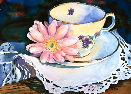 Teacup with Gerbera Daisy Greeting Card Set of 4