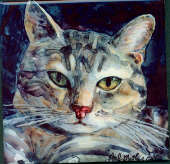 Grey Tabby Cat Art Tile/Coaster Set