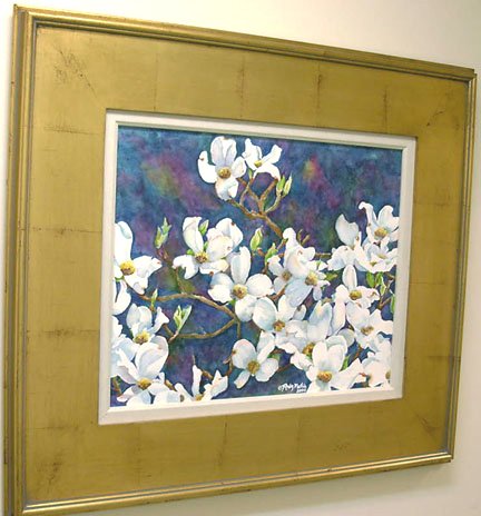 White Dogwood on Blue- original watercolor