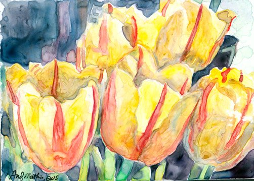 Yellow Tulips- watercolor on Yupo