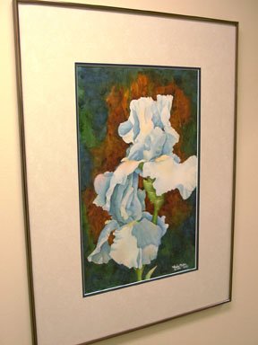 Beverly's Blue Iris- framed watercolor, 15 x 22 inches