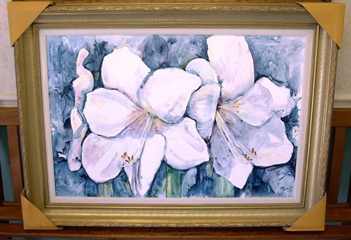 White Amaryllis- framed- Huge 24 x 36 inches