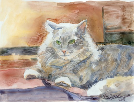 Grey Tabby Cat on Yupo