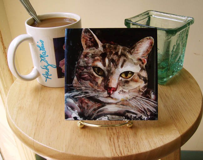 Grey Tabby Art Tile with Easel