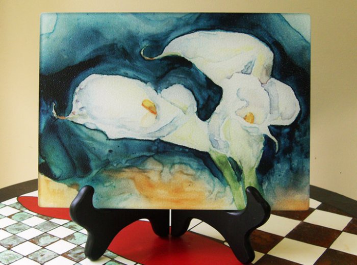 Calla Lilies Glass Cutting Board