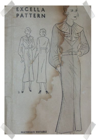 Excella #4686 Sz 16 Dress Pattern c.1930