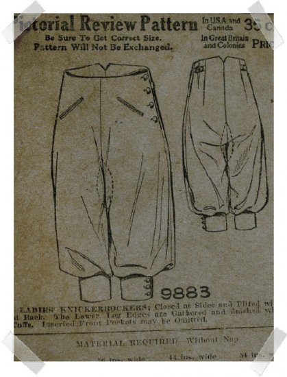 Pictorial Review #9883 28" Waist Knickerbockers c.1910