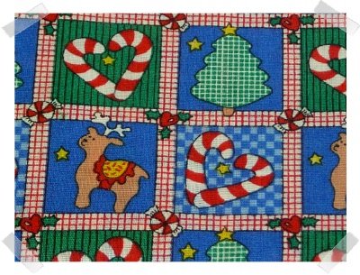 Xmas Cotton Fabric ~ Blue & Green Rudolf & Candy Canes