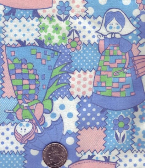 Vintage Flannel ~ Pink & Blue Girls in Granny Dresses