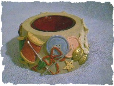 Candle Votive - Sewing Design of Buttons, Thread & Needles