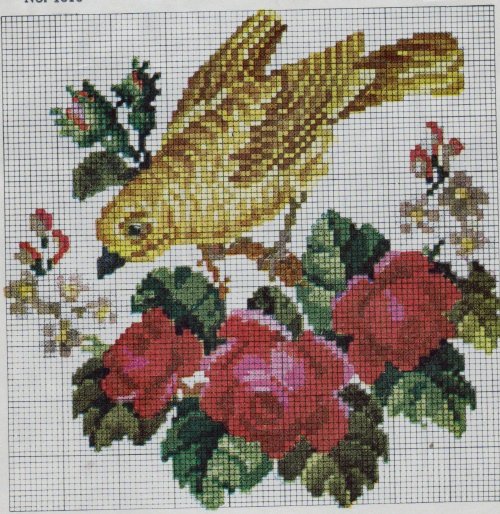 Petit Point Chart - Canary with Roses