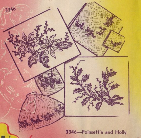 Aunt Marthas Iron Transfer Pattern - Poinsettia & Holly