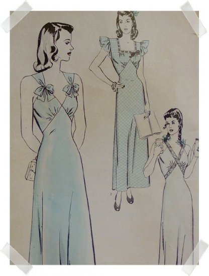 Hollywood #1247 Sz 12 Woman's Graceful 1940s Nightgown Pattern