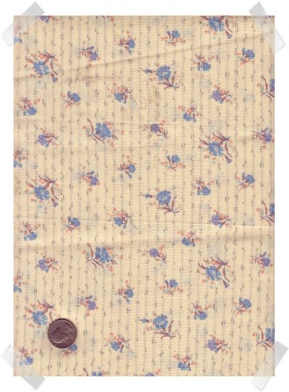 Blue Bachelor Buttons on Stripes Craft / Quilt Cotton Fabric - 2 yds